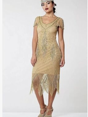 Gatsby Lady London Annette Fringe Sequin Dress Plus Size 24 Beaded NEW Glam